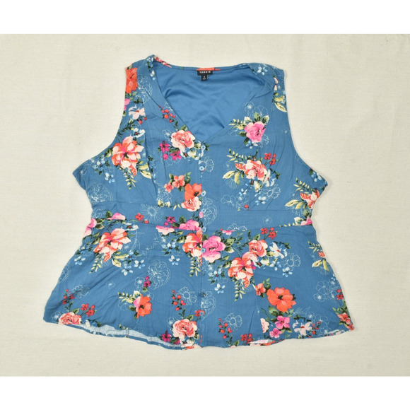 Torrid Women's Plus Size 4 Floral Peplum Top Blue Rayon Stretch V Neck - Picture 1 of 8